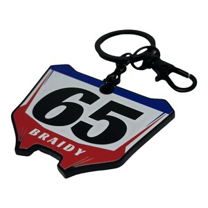Personalised Motocross Number Plate Board Keyring - Custom Name & Number - MX - Dirt Bike - CR 85 250 125 - Motorsport
