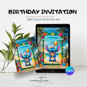 Stitch Birthday Invitation | Editable Template on Canva | Cute Lilo & Stitch Party Invite | Instant Download | Digital Invite