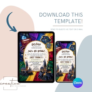 Magical Themed Birthday Invitation, Editable Canva Template, Magical Wizard Party Invite, Customizable Kids Birthday Invitation