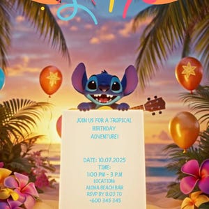 Stitch Video Birthday Invitation | Editable Template on Canva | Cute Lilo & Stitch Party Invite | Instant Download | Digital Invite