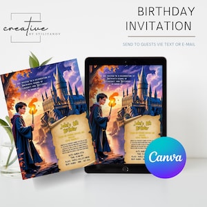 Magical Themed Birthday Invitation, Editable Canva Template, Magical Wizard Party Invite, Customizable Kids Birthday Invitation
