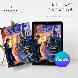 Magical Themed Birthday Invitation, Editable Canva Template, Magical Wizard Party Invite, Customizable Kids Birthday Invitation