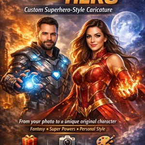 Retrato de superhéroe de cómic personalizado: Arte digital personalizado (solo archivo digital)