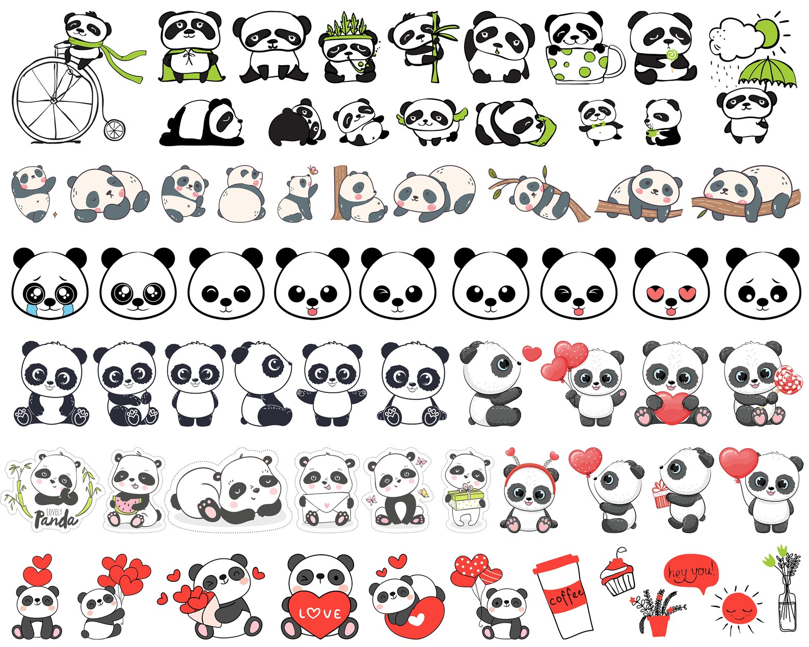 Panda Svg Bundle , Cute Panda SVG Bundle, Panda Bear Svg , Kawaii Panda ...