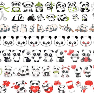Pacote Panda Svg, Pacote Cute Panda SVG, Panda Bear Svg, Kawaii Panda Vector Clipart, Download instantâneo