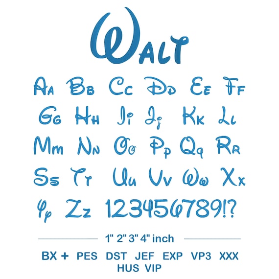 Walt Embroidery Font | Disney Style Embroidery Alphabet | Machine Embroidery Font | BX Embroidery Font | 1 2 3 4 Inch