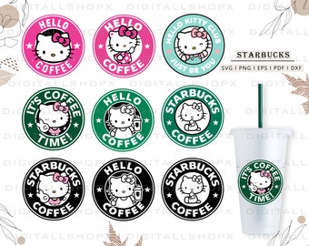 Kawaii Kitty Svg Bundle, Coffee Logo, Tumbler Logo, Coffee Svg, Cute Cat Svg, Kitty Svg, Kawaii Kitty Clipart