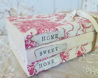 Shabby Chic Book Stack: Home Sweet Home French Toile Decor