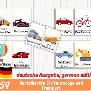 Deutsch Karte für Vorschulkinder, Deutsch Transport Karte, Montessori Karteikarten, Karte für Vorschulkinder