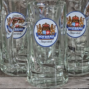 Lot Of Six German Hofbrau Bavaria Imported Clear Glass Beer Mug Stein Set 12 Oz