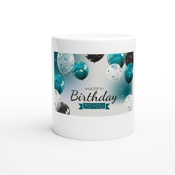 Weiße Keramiktasse Mit Happy bithday aufdruck