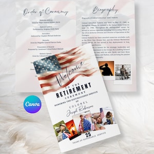Programme personnalisé de retraite militaire modèle 5,5 x 8,5 - programme de quatre pages avec photos, téléchargement immédiat, téléchargement imprimable