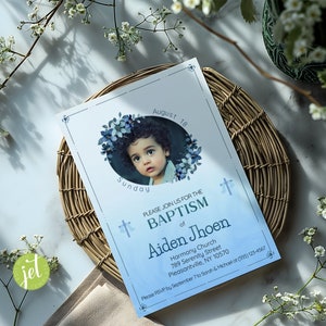 Invito personalizzato per il battesimo, invito personalizzato per il battesimo con foto, battesimo congiunto per bambini e bambine, download digitale modificabile