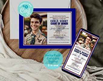 Court of Honor InvitationTemplate - Eagle Announcement Ceremony Invite, Court of Honor Photo Invites 7X5, #DIYprintable #CourtofHonorInvite