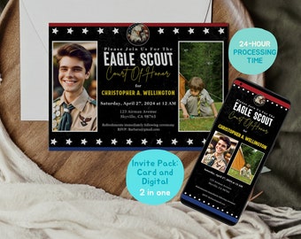 Court of Honor Invitation With Photos - Eagle Announcement Ceremony Invite, Court of Honor Photo Invites 7X5, #CourtofHonorInvite