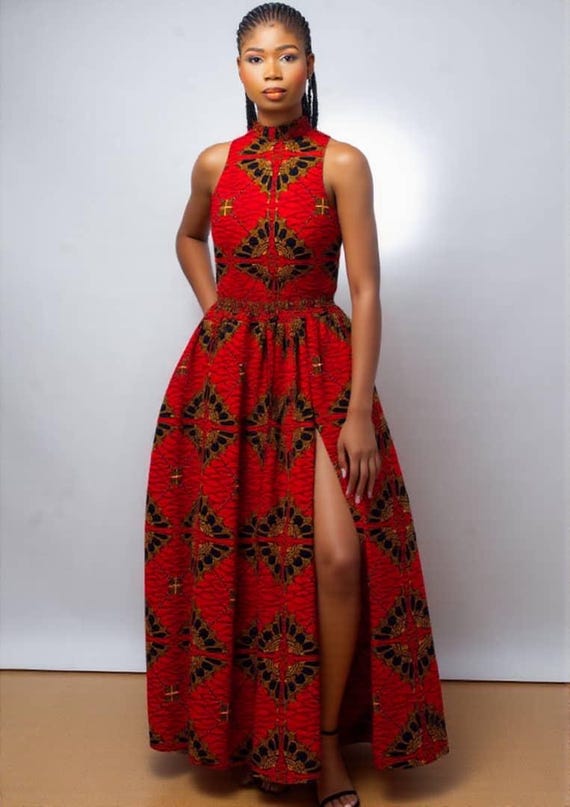 Ankara Maxi Dress, High Neck Dress, Ankara Styles, African Fashion Ankara Maxi Dress, High Neck Dress, Ankara Styles, African Fashion