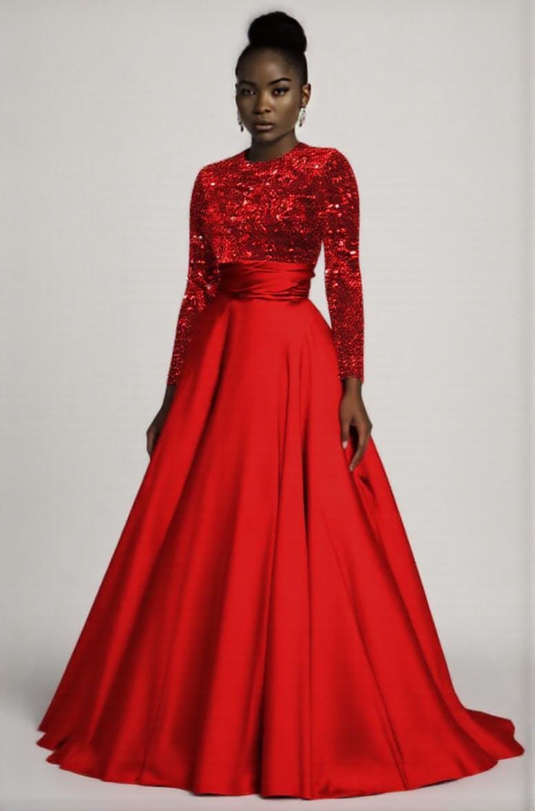 open lace back dress Stunning Mermaid Sequin Prom Dress with Plunging V-Neck and High Slit FD3489 Red / US16