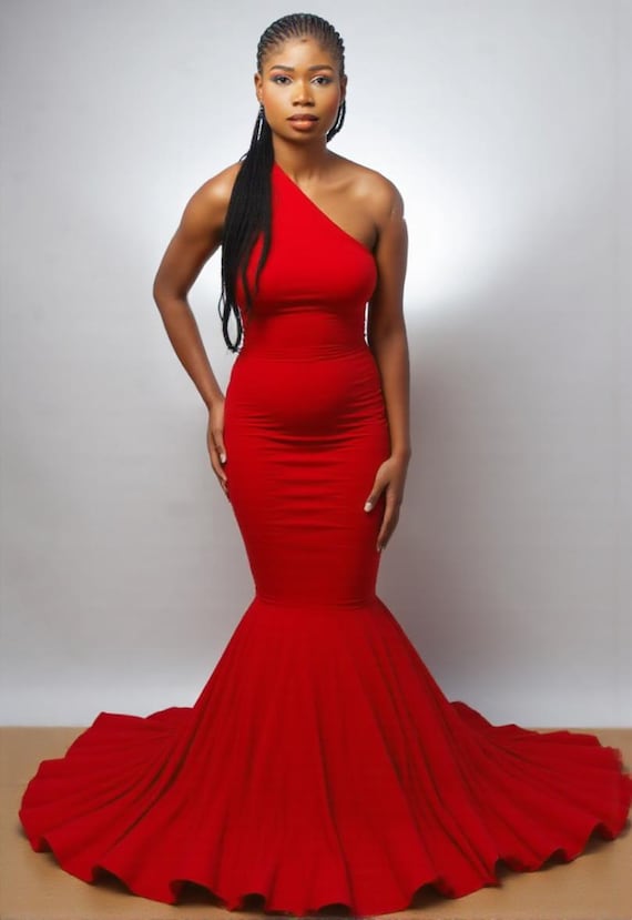 chinese dress ladies Burgundy One Shoulder Ruffled Mermaid Dress main image 1