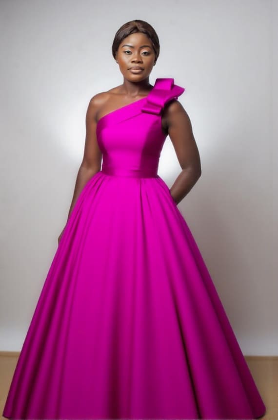 One shoulder pink ball dresses