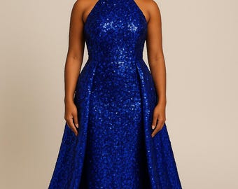 blue sequin dress with feathers THML Bonnie Floral Dress Small main image 0