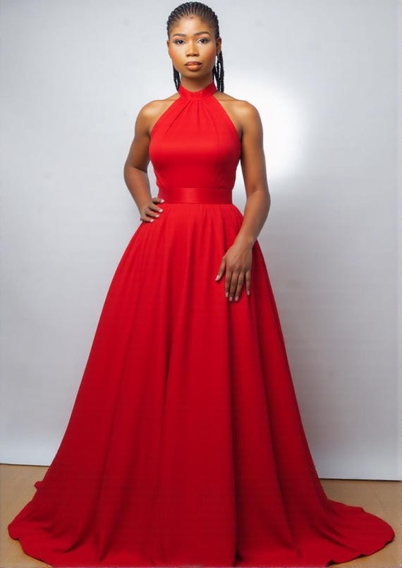 Duchess Satin Backless Ball Dress, Red Ball Dresses