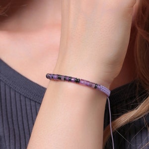 Personalized Morse Code Bracelet, Mother's Day Gift, Amethyst Bracelet , Anniversary Birthday Gift, Adjustable Bracelet, Gift for Women Girl zdjęcie 6