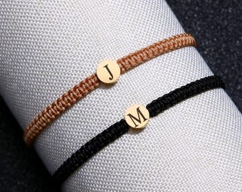 Set of 2 Personalized Engraved Initial Bracelets, Anniversary Friendship Gift, Custom Adjustable Matching Bracelet, Gift for Him Her Couples