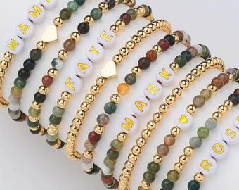 Personalized Word Bracelet, Custom Beaded Bracelet, Custom Name Bracelet, Gemstone Stretchy Bracelet, Letter Bead Bracelet, Gift for Him Her