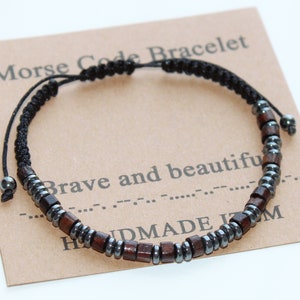 Gepersonaliseerde morsecode armband, armband aangepaste bericht, verjaardag verjaardagscadeau, houten armband, verstelbare armband, cadeau voor hem haar
