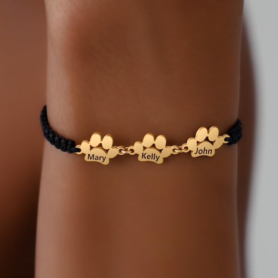 Personalized Paw Print Engraved Name Bracelet, Paw Name Bracelet, Paw Print Jewelry, Animal Bracelet, Custom Pet Lover Gift,Gift for Him Her