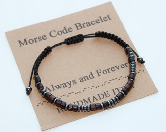 Personalized Morse Code Bracelet, Always and Forever, Anniversary Birthday Gift, Adjustable Bracelet, Custom Gift for Men Women Boys Girls