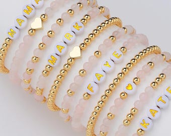 Personalized Word Bracelet, Custom Beaded Bracelet, Custom Name Bracelet, Gemstone Stretchy Bracelet, Letter Bead Bracelet, Gift for Her