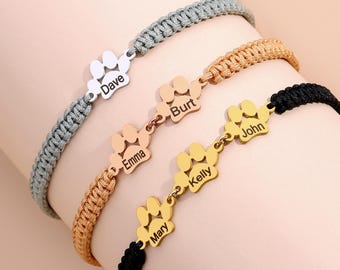 Personalized Paw Engraved Name Bracelet, Paw Print Name Bracelet, Pet Memorial Gift, Animal Adjustable Bracelet, Gift for Men Women Boy Girl