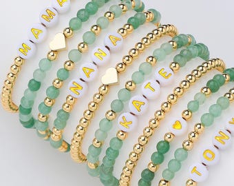 Personalized Name Bracelet, Custom Beaded Bracelet, Custom Word Bracelet, Gemstone Stretchy Bracelet, Friendship Bracelet, Gift for Him Her