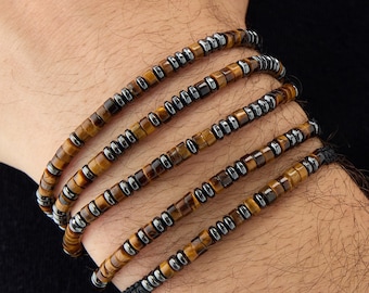 Gepersonaliseerde morsecode armband, armband tijgeroog, verjaardagscadeau verjaardag, verstelbare armband, aangepaste armband, cadeau voor hem haar