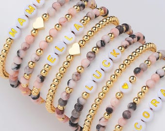 Personalized Name Bracelet, Custom Beaded Bracelet, Custom Word Bracelet, Gemstone Stretchy Bracelet, Letter Bead Bracelet, Gift for Her