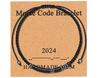 Bracelet code Morse personnalisé, 2024, bonne année, cadeau d'anniversaire, bracelet réglable, cadeau personnalisé pour homme femme garçons filles