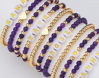 Personalized Word Bracelet, Custom Beaded Bracelet, Custom Name Bracelet, Gemstone Stretchy Bracelet,Bridesmaid Bracelet, Gift for Women Her