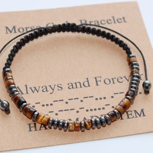 Personalized Morse Code Bracelet, Custom Bracelet, Tiger's Eye Bracelet, Adjustable Bracelet, Message Bracelet, Gift for Men Women Him Her