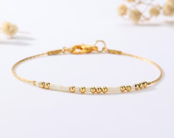 Personalized Morse Code Bracelet, 18K Gold Dainty Bracelet, Custom Beaded Bracelet, Anniversary Birthday Gift, Hidden Message, Gift for Her