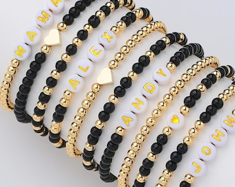 Personalized Name Bracelet, Custom Bead Bracelet, 18K Gold Bead Bracelet, Gemstone Stretchy Bracelet, Letter Bead Bracelet, Gift for Him Her