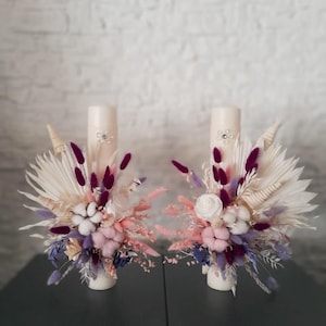 2 candele nuziali PER SEMPRE INSIEME per un matrimonio ortodosso ~ con fiori veri conservati / rosa / bianco / magenta