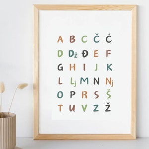 Abeceda downloadable print - Bosnian Croatian Serbian alphabet printable bosanska hrvatska srpska pisana abeceda poster earthy tones