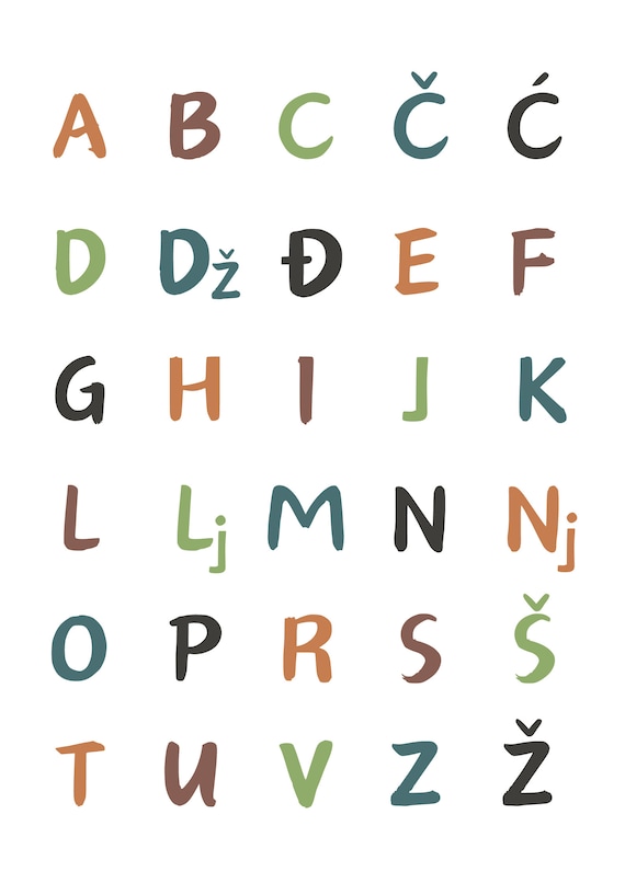 ABECEDA（アルファベット） Bosnian Croatian Alphabet Poster for Kids | Printable | Bilingual