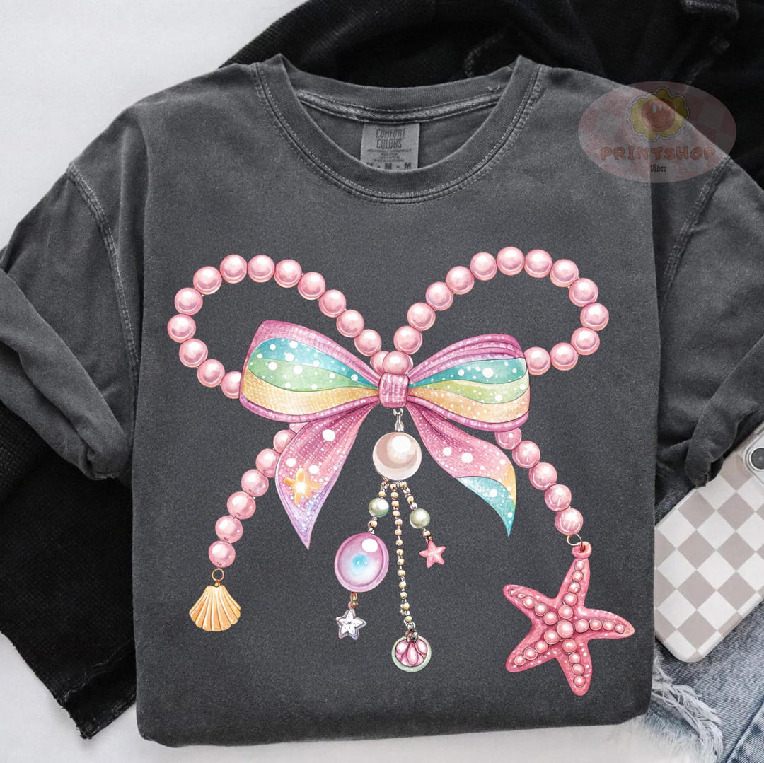 Clam Pearl Coquette Bow Sublimation Design, Pink Pearl Starfish Clipart ...