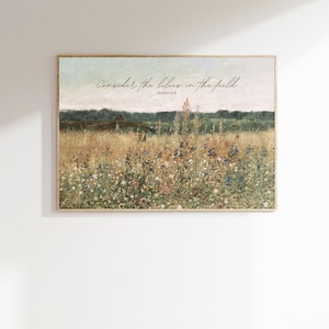 Consider the lilies in the field | Matthew 6 | NKJV |  consider the lily | wildflower art | modern field scripture art | painting, picture