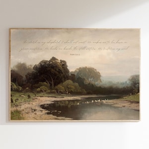 Le Seigneur est mon berger | Psaume 23 | JJV | décoration d&#39;intérieur chrétienne | écriture art mural | art mural imprimable de versets bibliques | 23e psaume pour mur