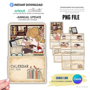 2026 Book Lover Desk Calendar Printable | Stackable Reading Calendar PDF PNG JPG | Canva Template Cricut Files | Commercial Use