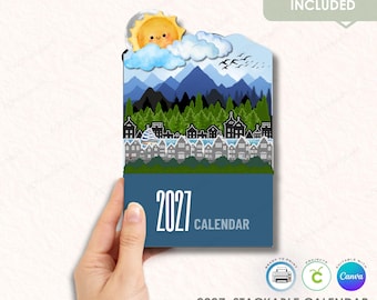 2027 Serene Farm Stackable Desk Calendar Bundle | Printable Notepad, Canva Editable (Digital Download)