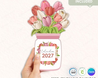 Tulip Calendar Bundle 2027 | Stackable Desk Notepad (Printable DIY)